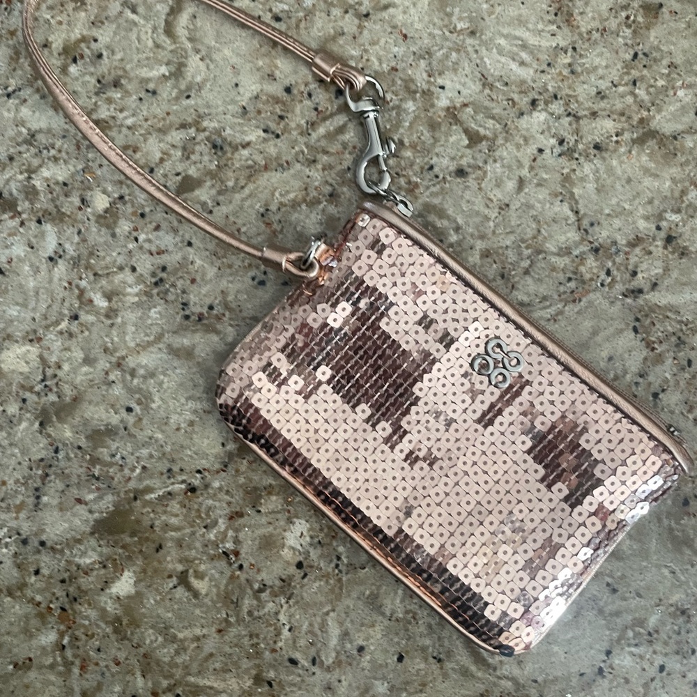 Coach Rose Gold Sequin Fancy Wristlet